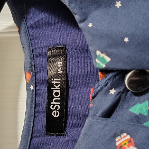 Scallop detail Christmas print cotton shirtdress - Picture 6 of 9